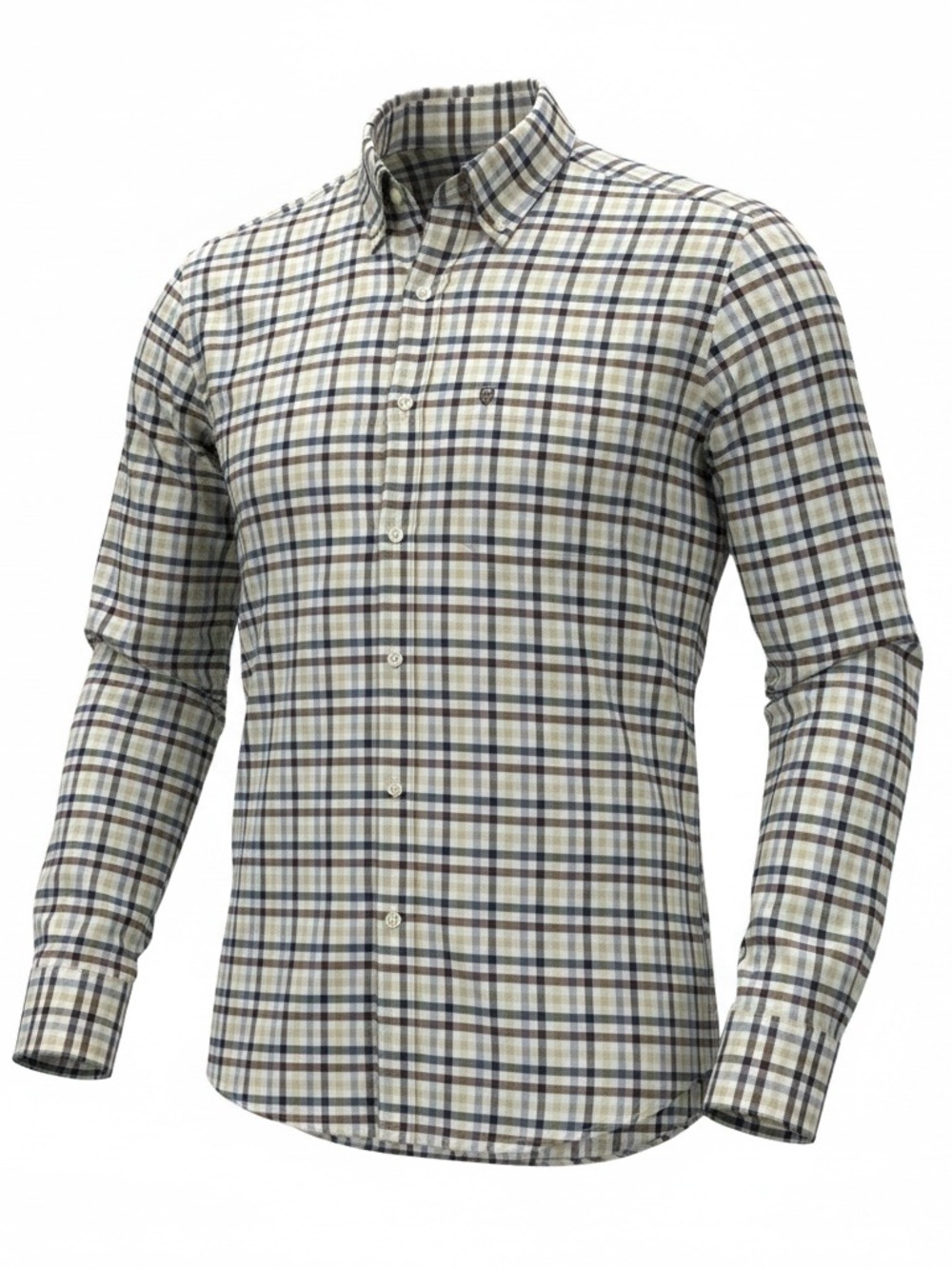 Barbour Mens Long Sleeve Plaid Check Button Down Shirt Beige Brown Regular Fit⁠
